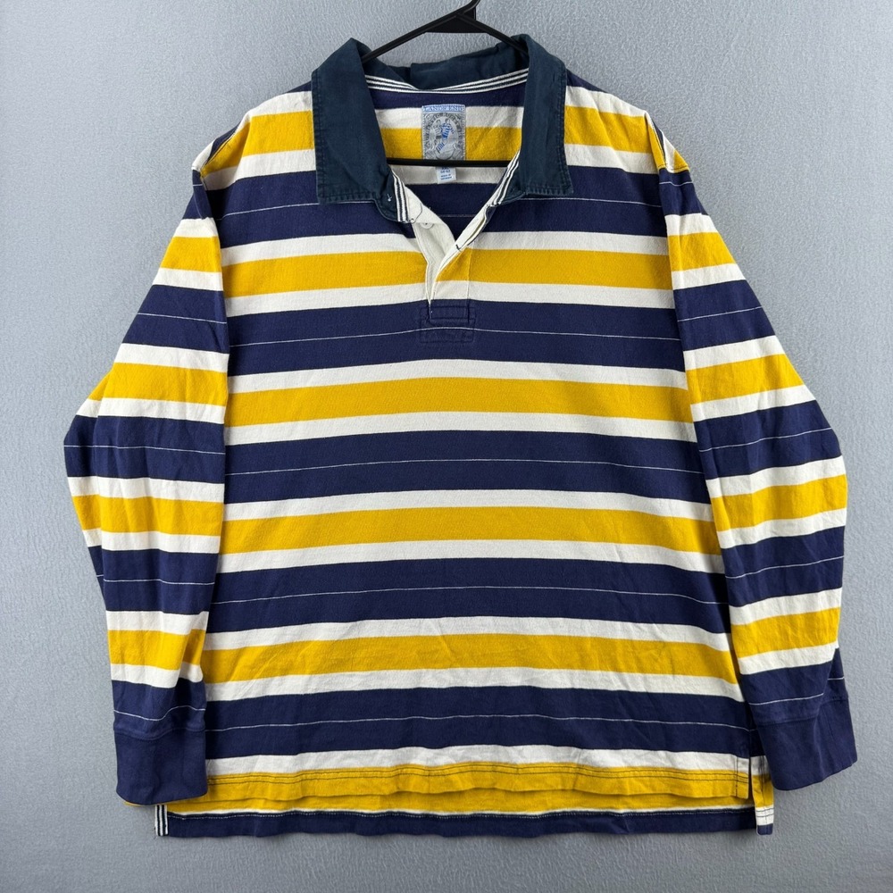 Lands End Rugby Shirt Mens 2XL Yellow Lightweight Cotton Long Sleeve Polo Y2K